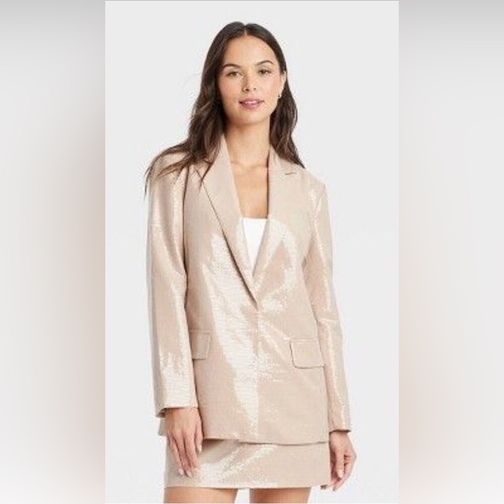 NWT Rose Gold Tan Sequin Blazer Size Large